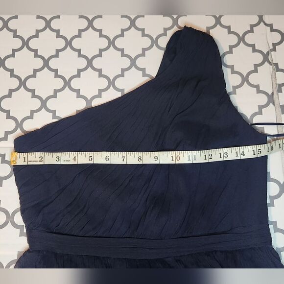 J. Crew One Shoulder Corrugated Silk Navy Blue Dress Size 6 - Picture 2 of 11